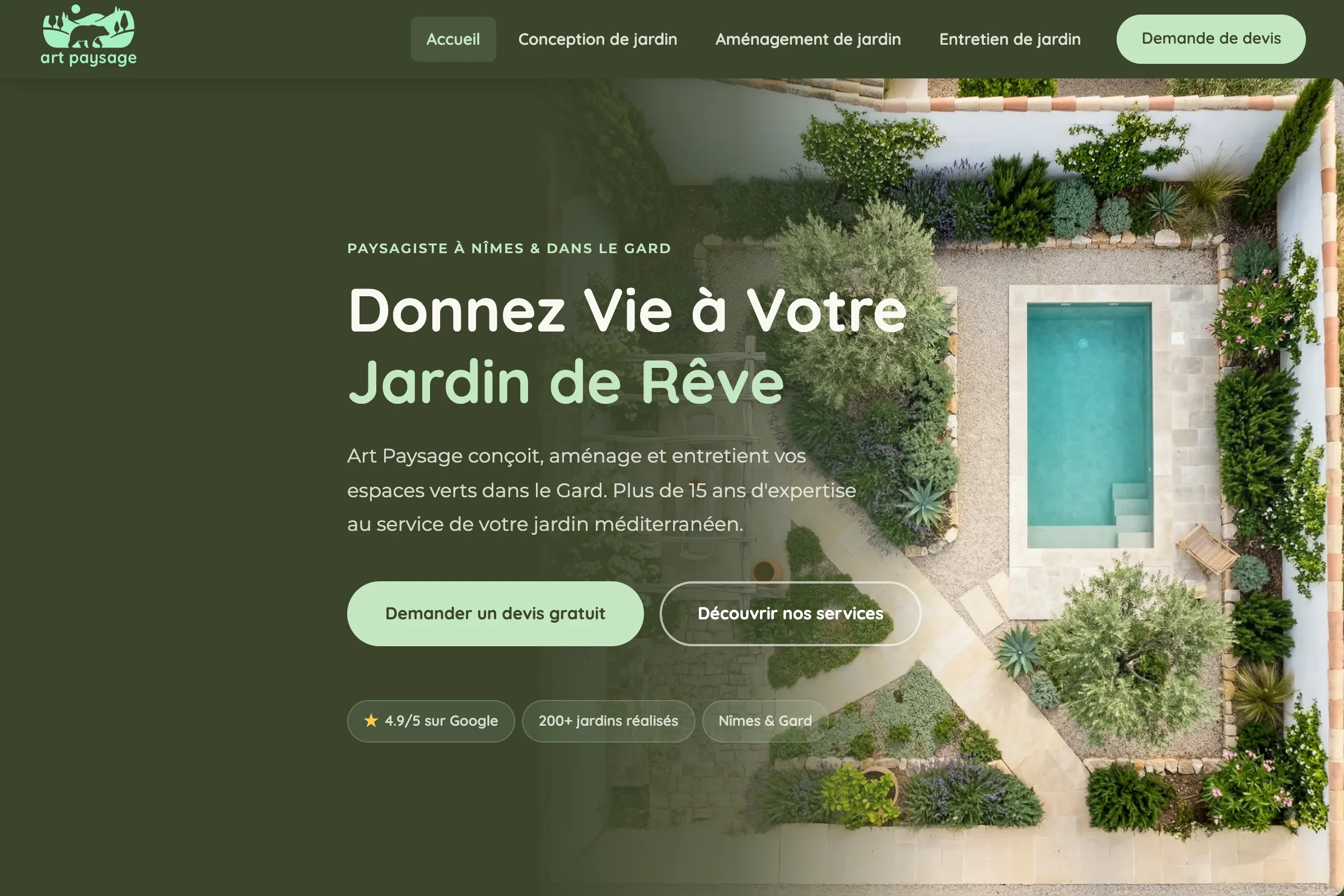 Site web paysagiste sur-mesure SEO — Art Paysage, réalisation Trouvabl